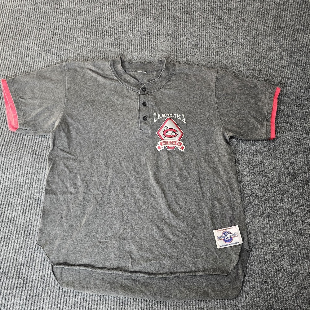 Carolina Mudcats Shirt Mens Large Gray MILB Baseball Henley Midwest Embroidery